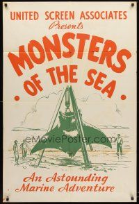4c243 DEVIL MONSTER 1sh R30s re-titled Monsters of the Sea, cool artwork of giant stingray!