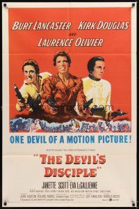 4c244 DEVIL'S DISCIPLE 1sh '59 Burt Lancaster, Kirk Douglas & Laurence Olivier all with two guns!