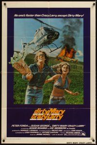 4c251 DIRTY MARY CRAZY LARRY style A 1sh '74 Peter Fonda & Susan George fleeing helicopter!