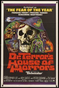 4c259 DR. TERROR'S HOUSE OF HORRORS 1sh '65 Christopher Lee, cool horror montage art!