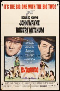 4c269 EL DORADO 1sh '66 John Wayne, Robert Mitchum, Howard Hawks, the big one with the big two!