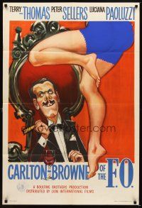 4c142 CARLTON-BROWNE OF THE F.O. English 1sh '59 wacky artwork of Terry-Thomas & sexy legs!