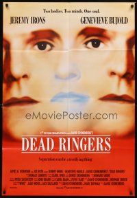 4c231 DEAD RINGERS English 1sh '88 Jeremy Irons & Genevieve Bujold, directed by David Cronenberg!