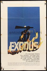 4c283 EXODUS 1sh '61 Otto Preminger, great artwork of arms reaching for rifle by Saul Bass!