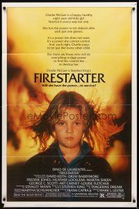4c311 FIRESTARTER 1sh '84 close up of creepy eight year-old Drew Barrymore, sci-fi!
