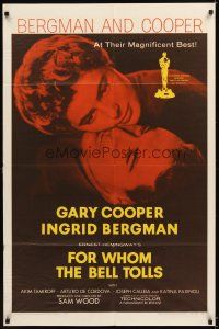 4c330 FOR WHOM THE BELL TOLLS 1sh R57 romantic c/u of Gary Cooper & Ingrid Bergman, Hemingway!