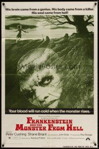 4c340 FRANKENSTEIN & THE MONSTER FROM HELL 1sh '74 your blood will run cold when he rises!
