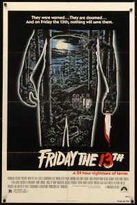 4c342 FRIDAY THE 13th 1sh '80 great Alex Ebel art, slasher classic, 24 hours of terror!