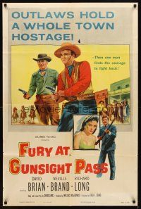 4c350 FURY AT GUNSIGHT PASS style B 1sh '56 outlaws hold town hostage but one man fights back!