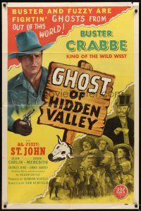 4c359 GHOST OF HIDDEN VALLEY 1sh '46 Buster Crabbe & Fuzzy are fightin' ghosts, out of this world!
