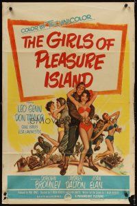 4c369 GIRLS OF PLEASURE ISLAND 1sh '53 Leo Genn, Don Taylor, wacky art of soldiers w/sexy girls!