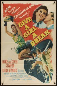 4c370 GIVE A GIRL A BREAK 1sh '53 great image of Marge & Gower Champion dancing, Debbie Reynolds!