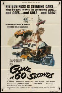 4c379 GONE IN 60 SECONDS 1sh '74 cool art of stolen cars by Edward Abrams, crime classic!