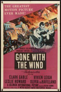4c380 GONE WITH THE WIND 1sh R54 Clark Gable, Vivien Leigh, Olivia de Havilland, all-time classic!