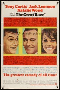4c386 GREAT RACE 1sh '65 Blake Edwards, headshots of Tony Curtis, Jack Lemmon & Natalie Wood!