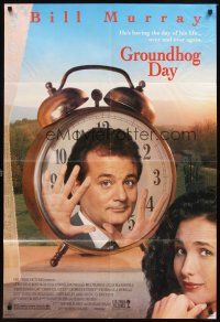 4c392 GROUNDHOG DAY 1sh '93 Bill Murray, Andie MacDowell, directed by Harold Ramis!