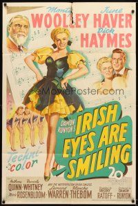 4c482 IRISH EYES ARE SMILING 1sh '44 Damon Runyon, Dick Haymes, pretty June Haver, Monty Woolley!