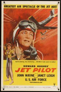 4c496 JET PILOT int'l 1sh '57 great artwork of John Wayne, jets & sexy Janet Leigh, Howard Hughes!