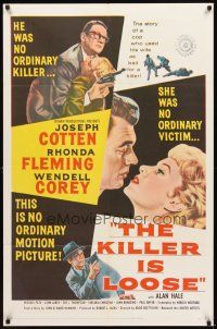 4c512 KILLER IS LOOSE 1sh '56 Budd Boetticher, cop Joseph Cotten uses wife Rhonda Fleming as bait!