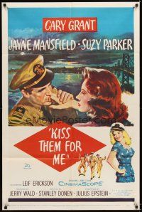 4c519 KISS THEM FOR ME 1sh '57 romantic art of Cary Grant & Suzy Parker, + sexy Jayne Mansfield!