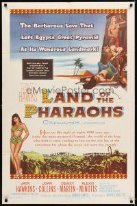 4c526 LAND OF THE PHARAOHS 1sh R59 sexy Egyptian Joan Collins wearing bikini by pyramids, Hawks