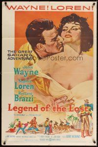 4c542 LEGEND OF THE LOST w/COA 1sh '57 art of John Wayne tangling with sexiest Sophia Loren!