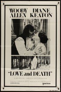 4c576 LOVE & DEATH style B 1sh '75 Woody Allen & Diane Keaton romantic kiss close up!