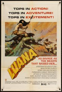 4c583 LUANA style B 1sh '73 great Frank Frazetta art of sexy female Tarzan w/jungle animals!
