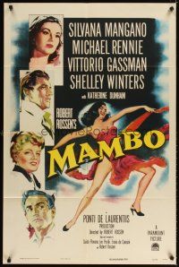 4c597 MAMBO 1sh '54 art of top stars including Michael Rennie & full-length sexy Silvana Mangano!