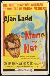 4c601 MAN IN THE NET 1sh '59 Alan Ladd in the most suspense-charged 97 minutes in motion pictures!