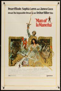 4c602 MAN OF LA MANCHA 1sh '72 Peter O'Toole, Sophia Loren, cool Ted CoConis art!