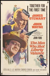 4c607 MAN WHO SHOT LIBERTY VALANCE 1sh '62 John Wayne & James Stewart 1st time together, John Ford