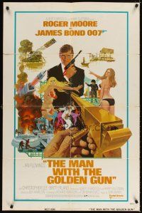 4c609 MAN WITH THE GOLDEN GUN 1sh '74 art of Roger Moore as Bond by Robert McGinnis!