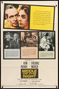 4c615 MIDDLE OF THE NIGHT 1sh '59 sexy young Kim Novak is involved with much older Fredrich March!