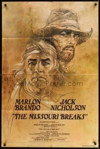 4c626 MISSOURI BREAKS advance 1sh '76 art of Marlon Brando & Jack Nicholson by Bob Peak!