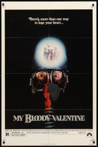 4c644 MY BLOODY VALENTINE 1sh '81 bloody gas mask, there's more than one way to lose your heart!
