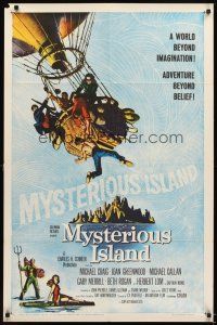 4c646 MYSTERIOUS ISLAND 1sh '61 Ray Harryhausen, Jules Verne sci-fi, cool hot-air balloon image!