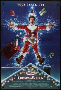 4c652 NATIONAL LAMPOON'S CHRISTMAS VACATION DS 1sh '89 Consani art of Chevy Chase, yule crack up!