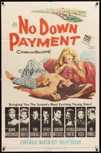 4c660 NO DOWN PAYMENT 1sh '57 Joanne Woodward, daring art of unfaithful sexy suburban couple!