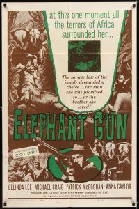 4c664 NOR THE MOON BY NIGHT 1sh '59 Belinda Lee & Michael Craig in Africa, Elephant Gun!