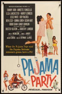 4c684 PAJAMA PARTY 1sh '64 Annette Funicello in sexy lingerie, Tommy Kirk, Buster Keaton shown!