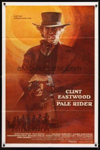 4c685 PALE RIDER action style int'l 1sh '85 great different art of cowboy Clint Eastwood by Grove!