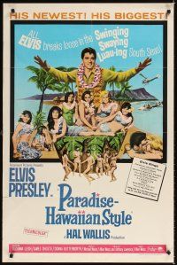 4c688 PARADISE - HAWAIIAN STYLE 1sh '66 Elvis Presley on the beach with sexy tropical babes!