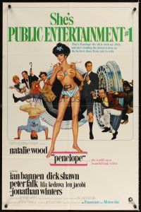 4c696 PENELOPE 1sh '66 sexiest artwork of Natalie Wood with big money bags and gun!