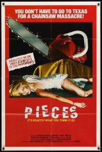 4c701 PIECES 1sh '81 chainsaw horror NOT in Texas, wild sexy slasher art!