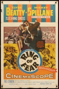 4c748 RING OF FEAR 1sh '54 Clyde Beatty and his gigantic 3-ring circus + Mickey Spillane!