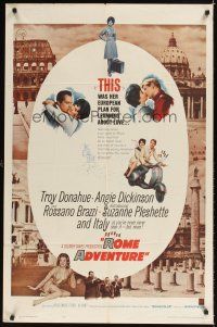 4c755 ROME ADVENTURE 1sh '62 Troy Donahue, Suzanne Pleshette & Angie Dickinson in Italy!