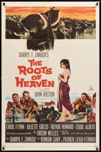 4c758 ROOTS OF HEAVEN 1sh '58 directed by John Huston, Errol Flynn & sexy Julie Greco in Africa!