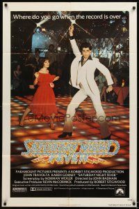 4c772 SATURDAY NIGHT FEVER 1sh '77 best image of disco dancer John Travolta & Karen Lynn Gorney!