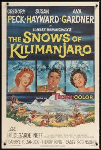 4c810 SNOWS OF KILIMANJARO 1sh '52 art of Gregory Peck, Susan Hayward & Ava Gardner in Africa!